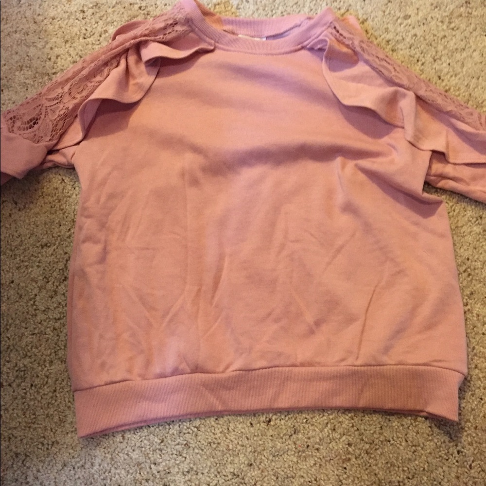 NWOT Pink sweater with ruffles and lace